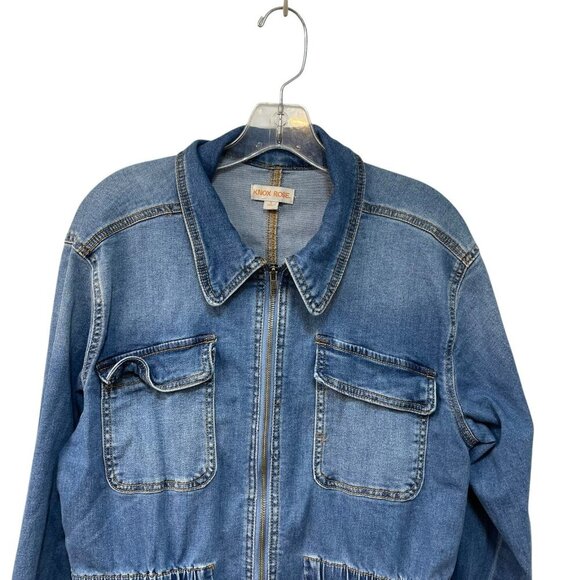Knox Rose Denim Jacket Zip Front Elastic Waist and Sleeves 4 Pockets Stretch L - Picture 3 of 11